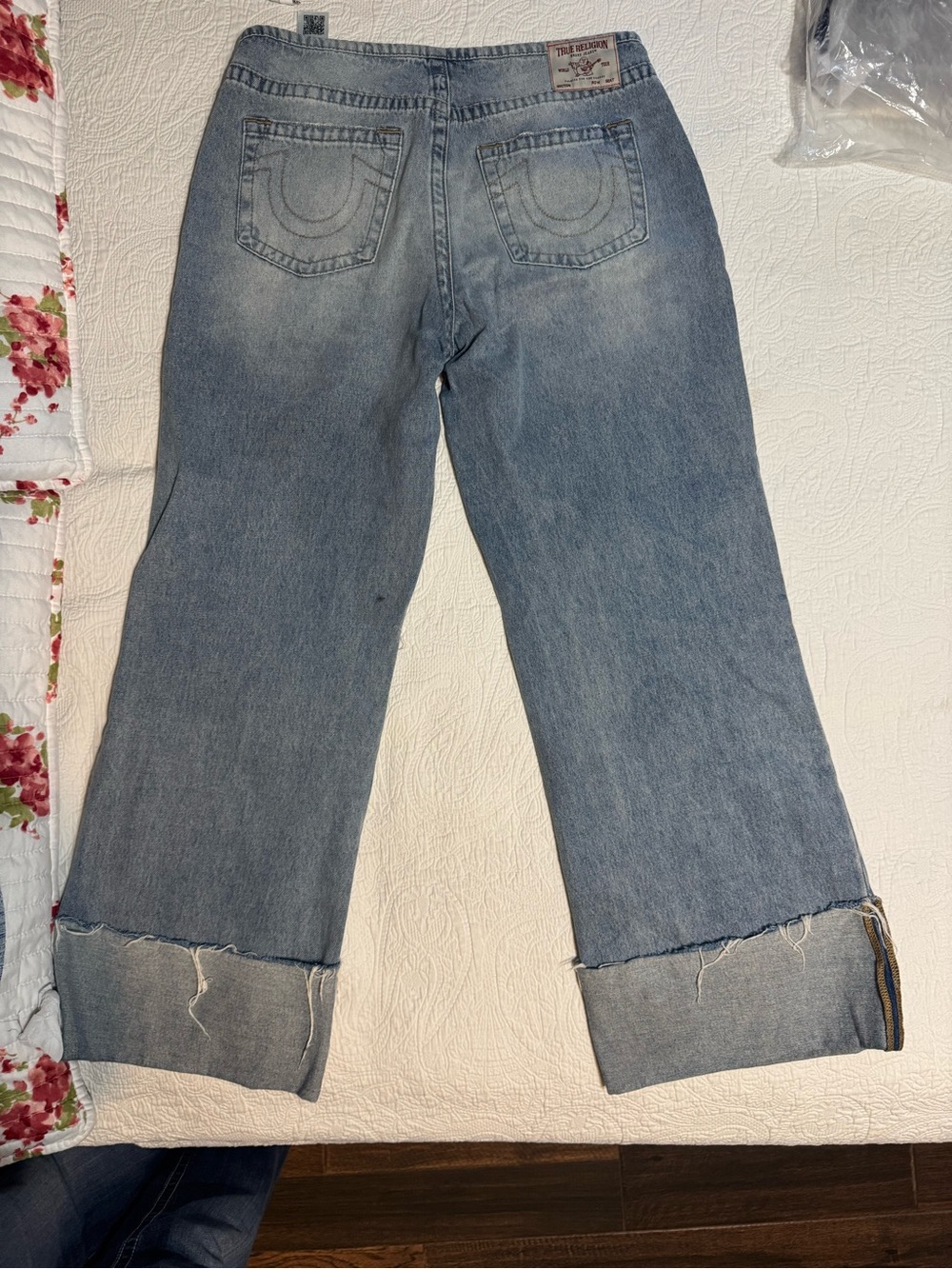True Religion Light Blue Distressed Wide Leg Jeans - Picture 4 of 4